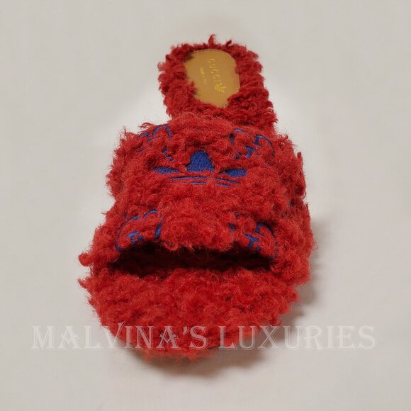 GUCCI SHOES ADIDAS TREFOIL GG LOGO SHEARLING EFFECT SLIDE SANDALS sz 39.5 9.5 - Picture 9 of 16